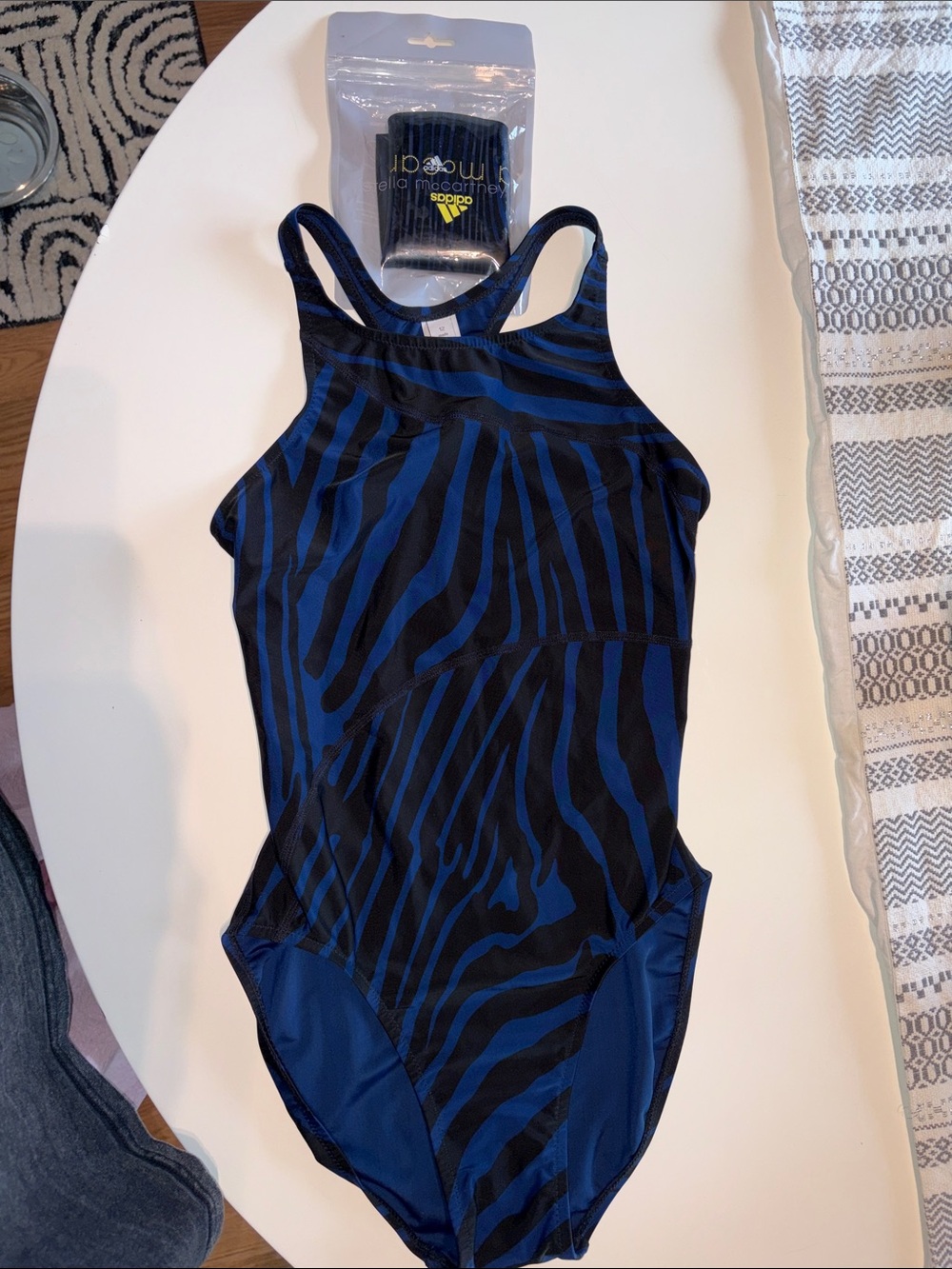 Stella McCartney x Adidas Zebra Print One-Piece Swimsuit with matching cap